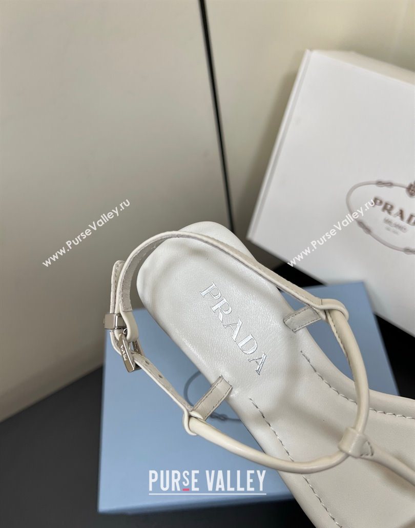 Prada Leather flat sandals with buckle White 2025 1Y503N (HQG-250603044)