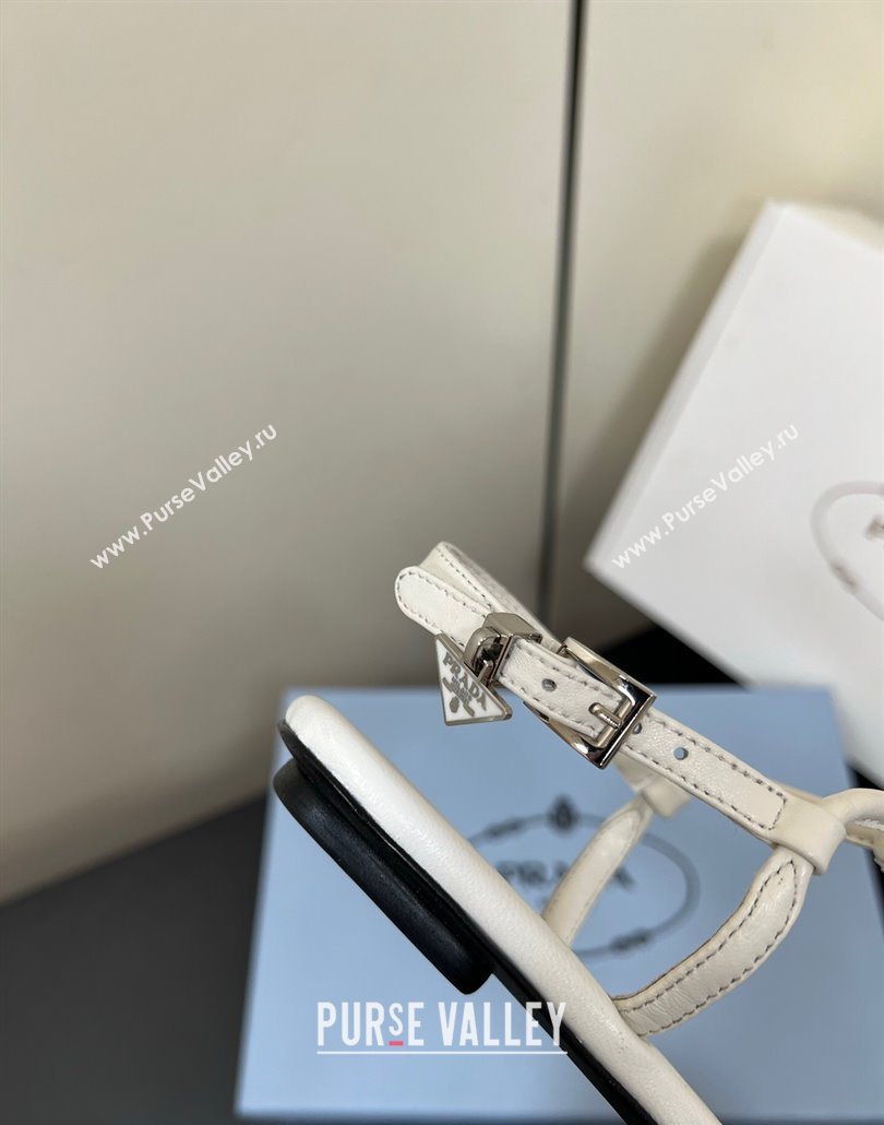 Prada Leather flat sandals with buckle White 2025 1Y503N (HQG-250603044)