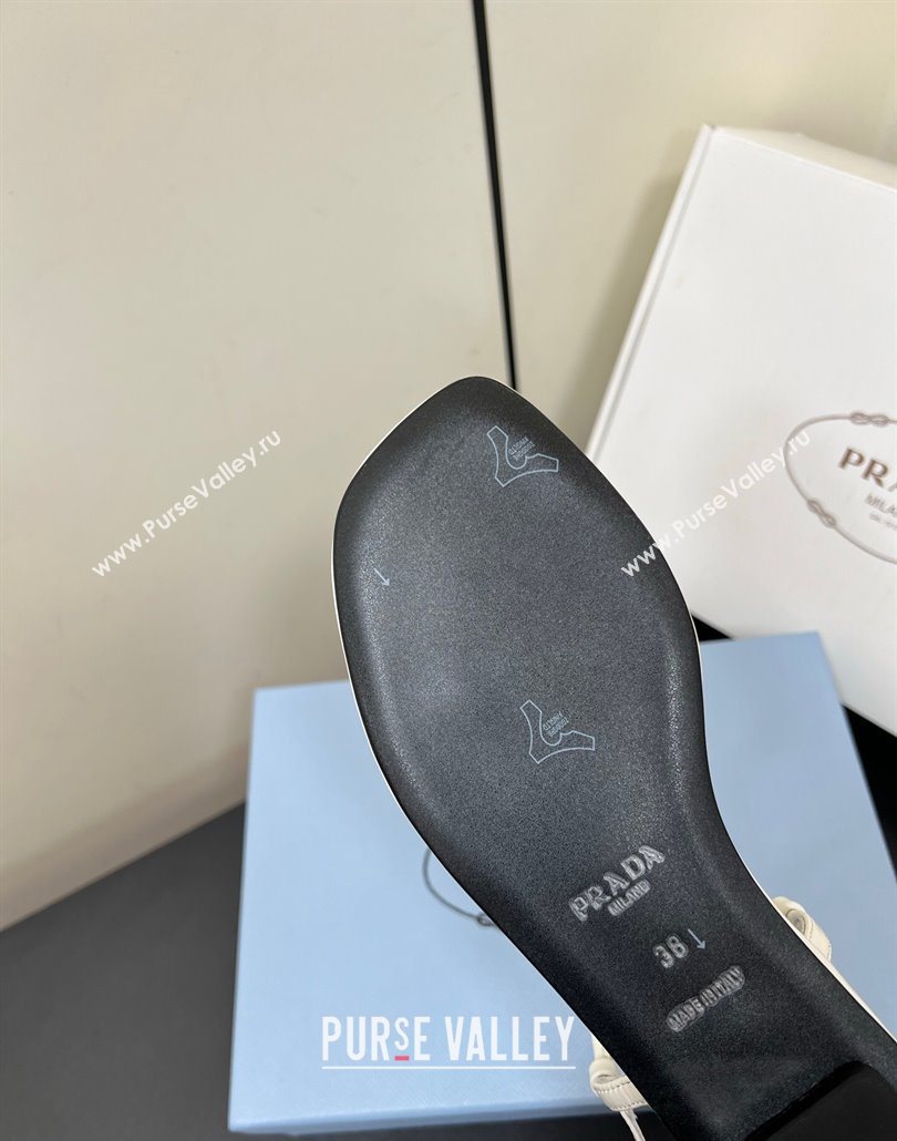 Prada Leather flat sandals with buckle White 2025 1Y503N (HQG-250603044)
