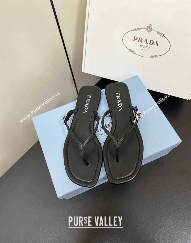 Prada Leather thong sandals with buckle Black 2025 1Y503N (HQG-250603041)