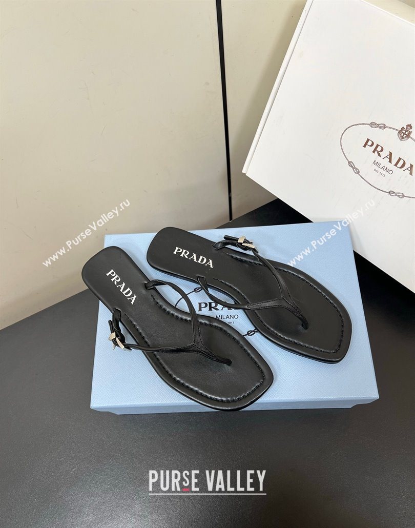 Prada Leather thong sandals with buckle Black 2025 1Y503N (HQG-250603041)