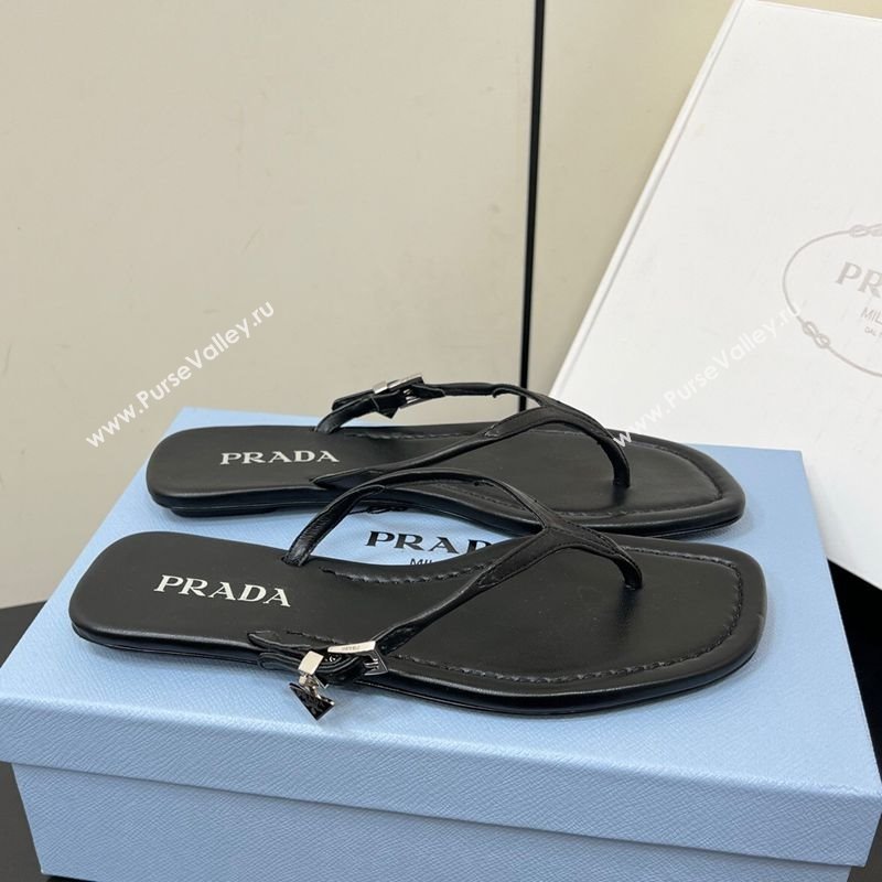 Prada Leather thong sandals with buckle Black 2025 1Y503N (HQG-250603041)