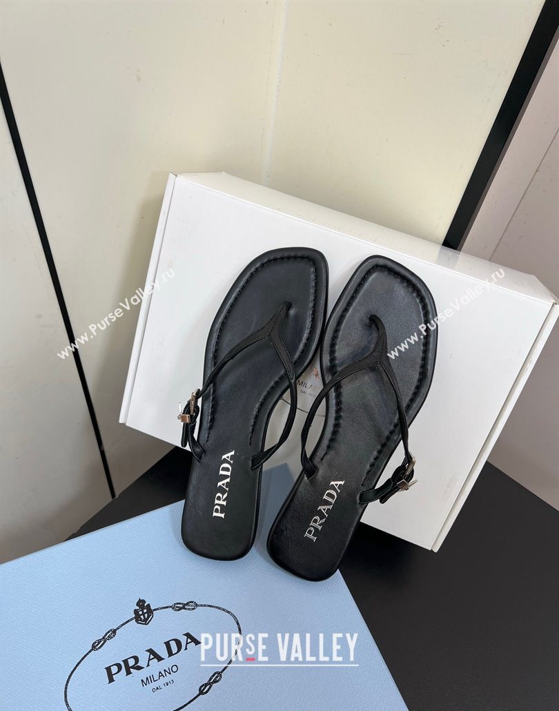 Prada Leather thong sandals with buckle Black 2025 1Y503N (HQG-250603041)