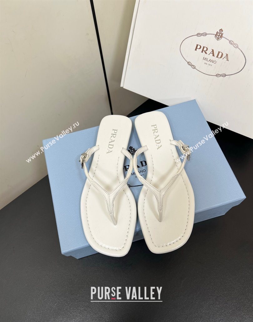 Prada Leather thong sandals with buckle White 2025 1Y503N (HQG-250603042)