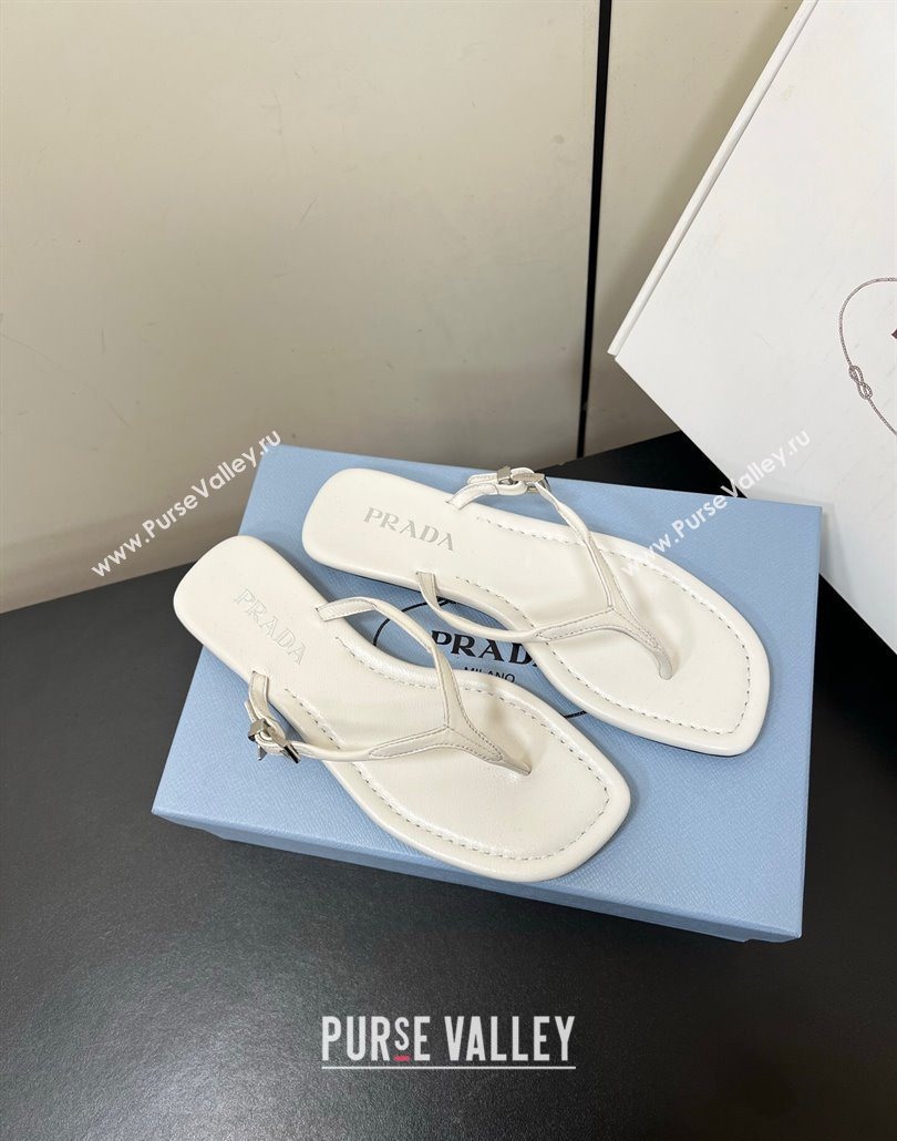 Prada Leather thong sandals with buckle White 2025 1Y503N (HQG-250603042)