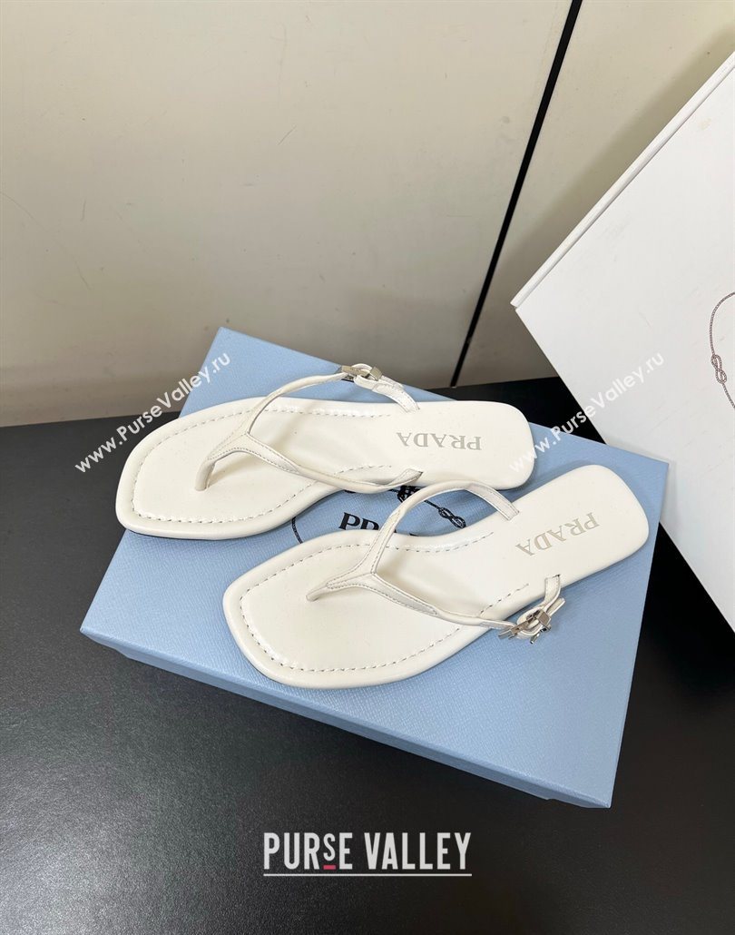 Prada Leather thong sandals with buckle White 2025 1Y503N (HQG-250603042)