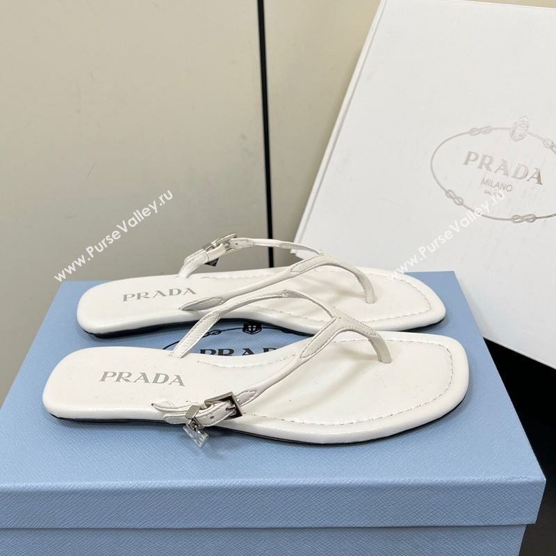Prada Leather thong sandals with buckle White 2025 1Y503N (HQG-250603042)