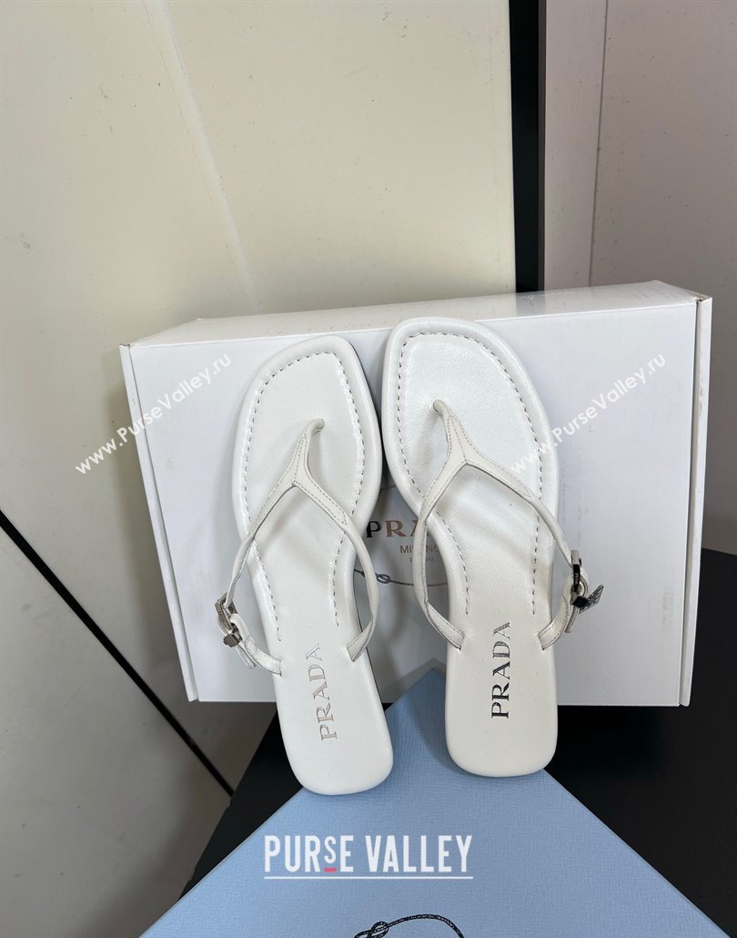 Prada Leather thong sandals with buckle White 2025 1Y503N (HQG-250603042)