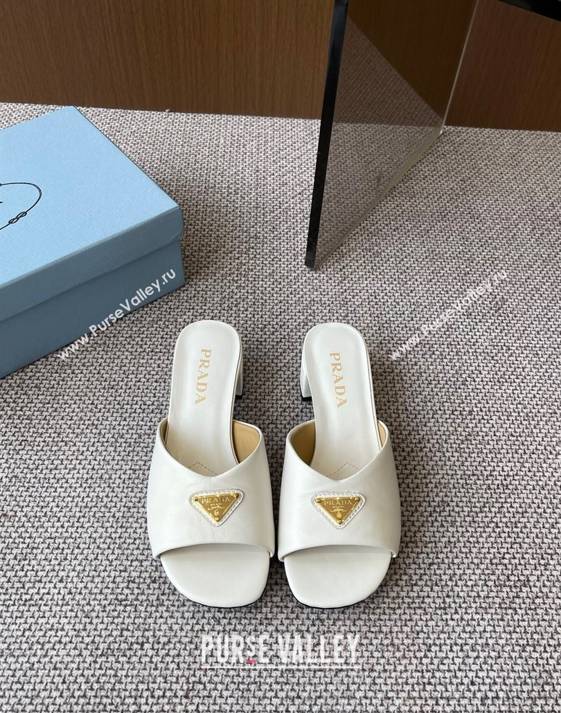 Prada Padded nappa leather heel slides sandal 3.5cm White 2025 1XX711 (HQG-250603046)