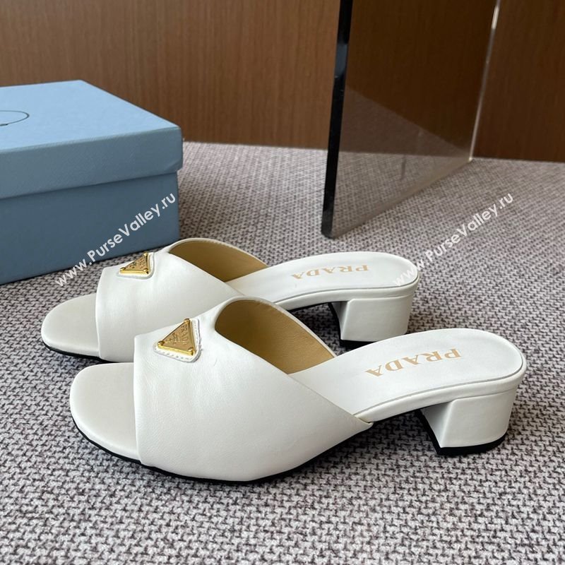 Prada Padded nappa leather heel slides sandal 3.5cm White 2025 1XX711 (HQG-250603046)