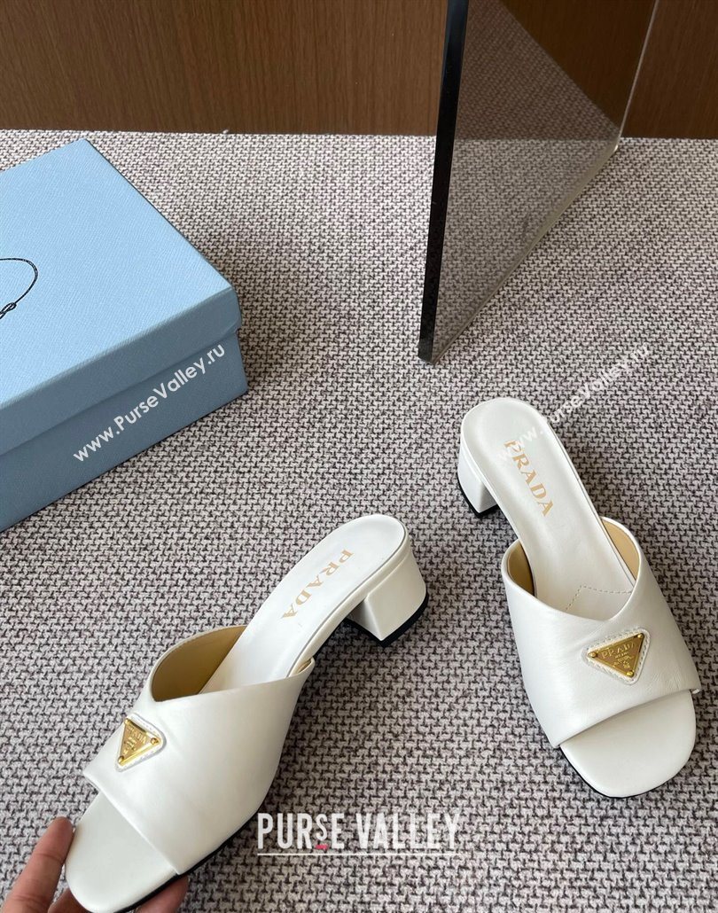 Prada Padded nappa leather heel slides sandal 3.5cm White 2025 1XX711 (HQG-250603046)