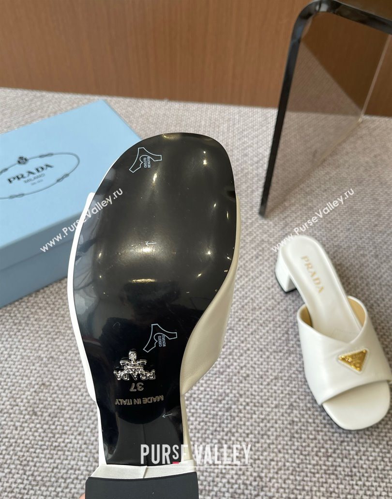 Prada Padded nappa leather heel slides sandal 3.5cm White 2025 1XX711 (HQG-250603046)