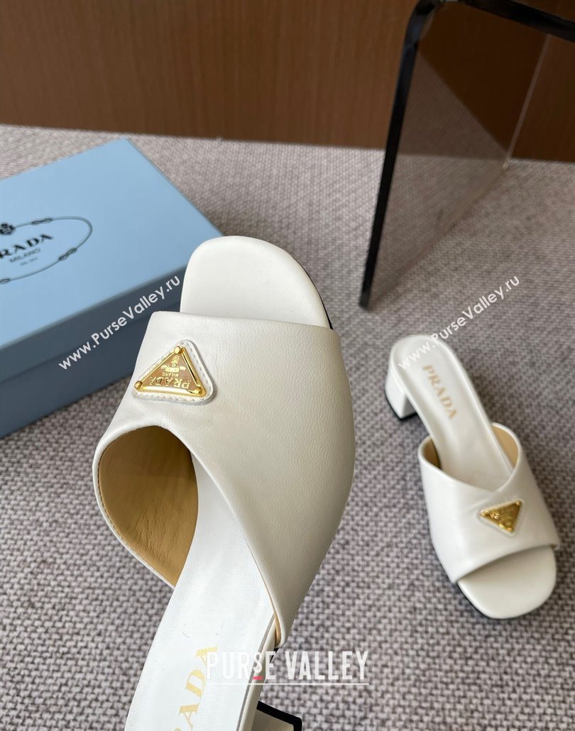 Prada Padded nappa leather heel slides sandal 3.5cm White 2025 1XX711 (HQG-250603046)