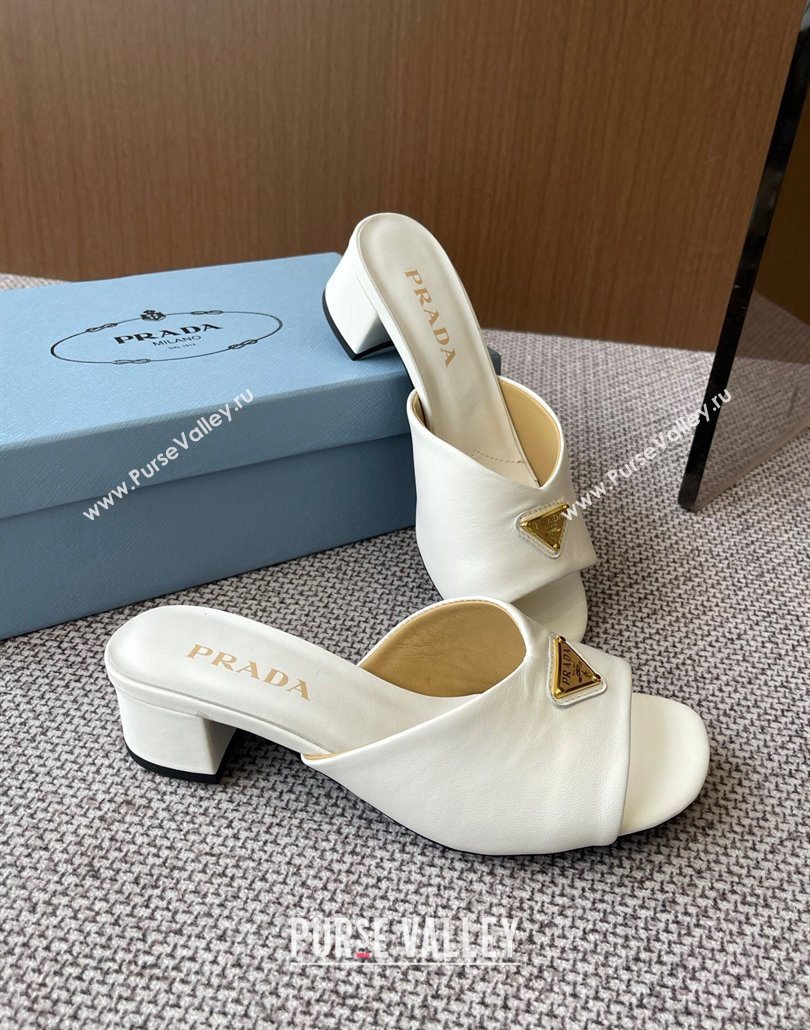 Prada Padded nappa leather heel slides sandal 3.5cm White 2025 1XX711 (HQG-250603046)