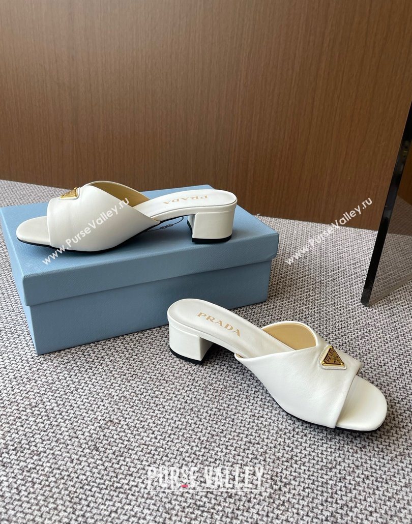 Prada Padded nappa leather heel slides sandal 3.5cm White 2025 1XX711 (HQG-250603046)