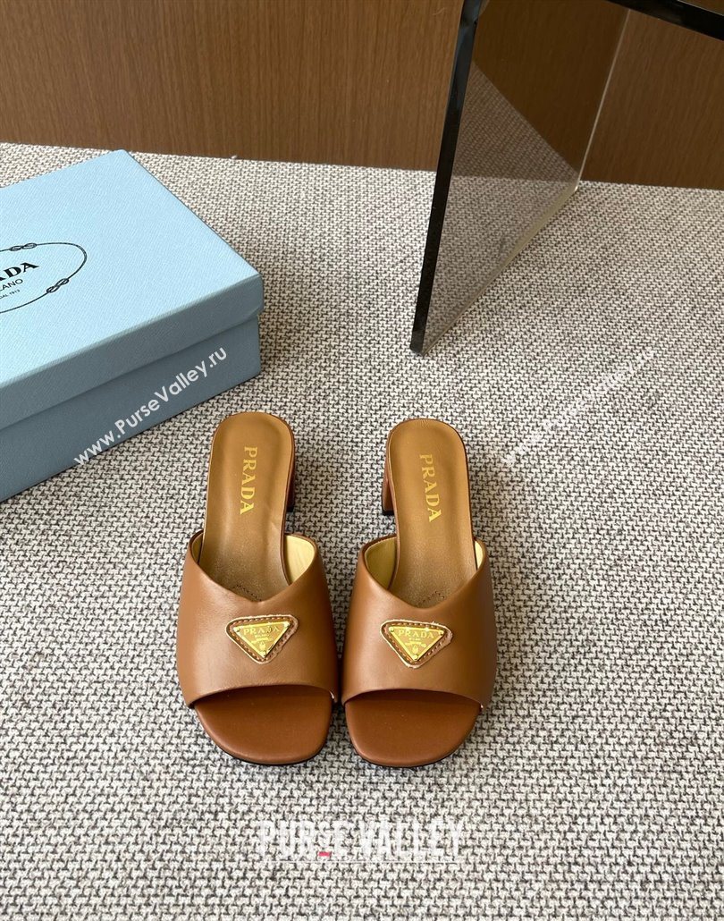 Prada Padded nappa leather heel slides sandal 3.5cm Brown 2025 1XX711 (HQG-250603047)
