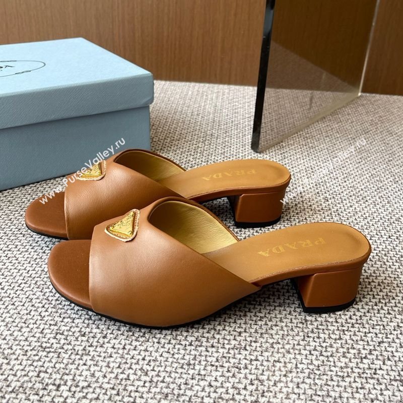 Prada Padded nappa leather heel slides sandal 3.5cm Brown 2025 1XX711 (HQG-250603047)