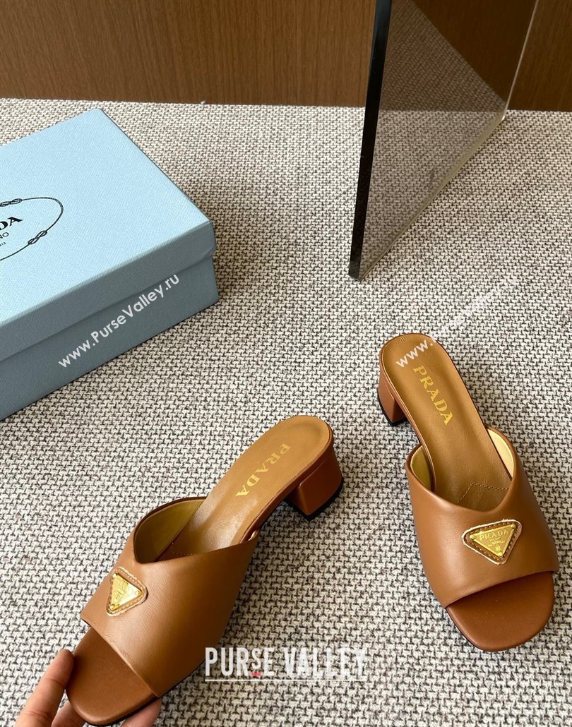 Prada Padded nappa leather heel slides sandal 3.5cm Brown 2025 1XX711 (HQG-250603047)