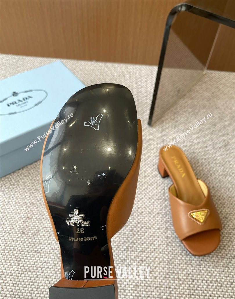 Prada Padded nappa leather heel slides sandal 3.5cm Brown 2025 1XX711 (HQG-250603047)