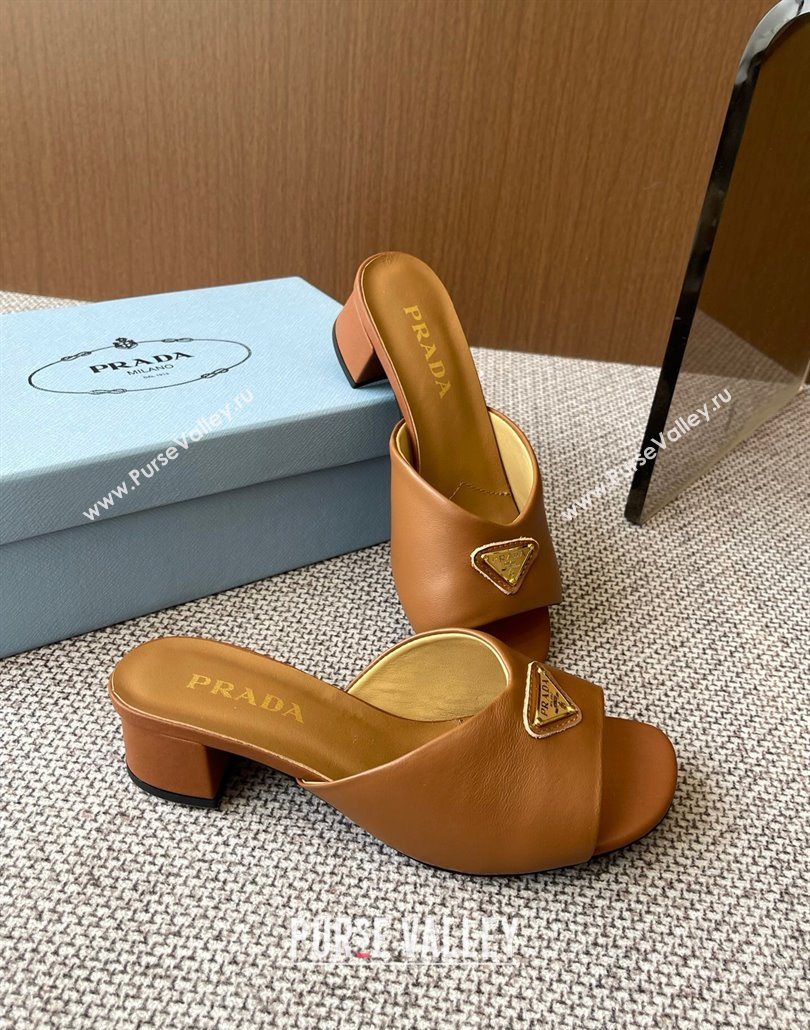 Prada Padded nappa leather heel slides sandal 3.5cm Brown 2025 1XX711 (HQG-250603047)