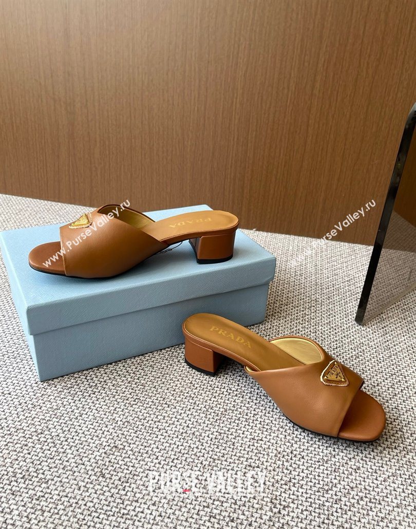 Prada Padded nappa leather heel slides sandal 3.5cm Brown 2025 1XX711 (HQG-250603047)