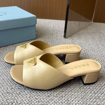 Prada Padded nappa leather heel slides sandal 3.5cm Beige 2025 1XX711 (HQG-250603048)