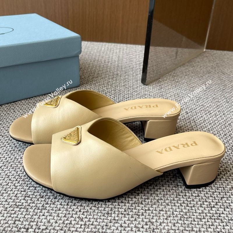 Prada Padded nappa leather heel slides sandal 3.5cm Beige 2025 1XX711 (HQG-250603048)