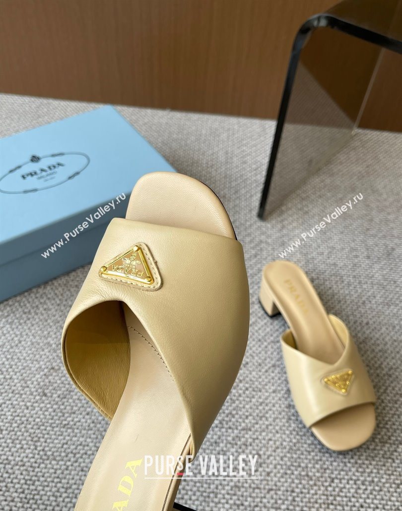 Prada Padded nappa leather heel slides sandal 3.5cm Beige 2025 1XX711 (HQG-250603048)