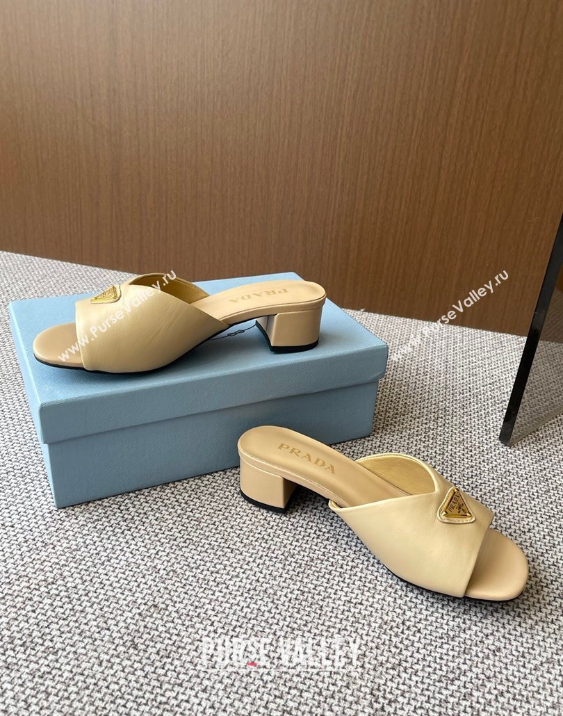 Prada Padded nappa leather heel slides sandal 3.5cm Beige 2025 1XX711 (HQG-250603048)