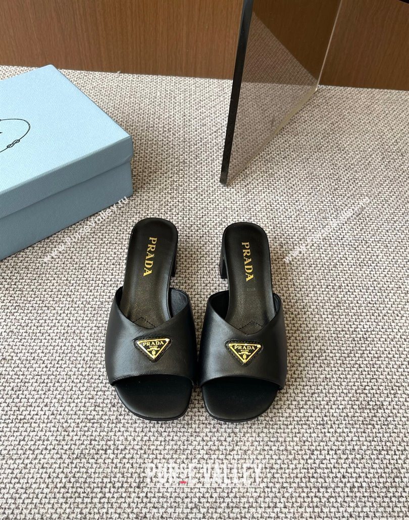 Prada Padded nappa leather heel slides sandal 3.5cm Black 2025 1XX711 (HQG-250603049)