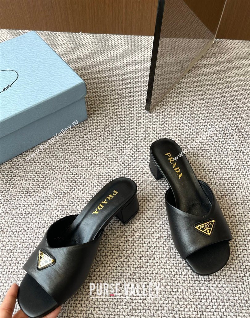 Prada Padded nappa leather heel slides sandal 3.5cm Black 2025 1XX711 (HQG-250603049)