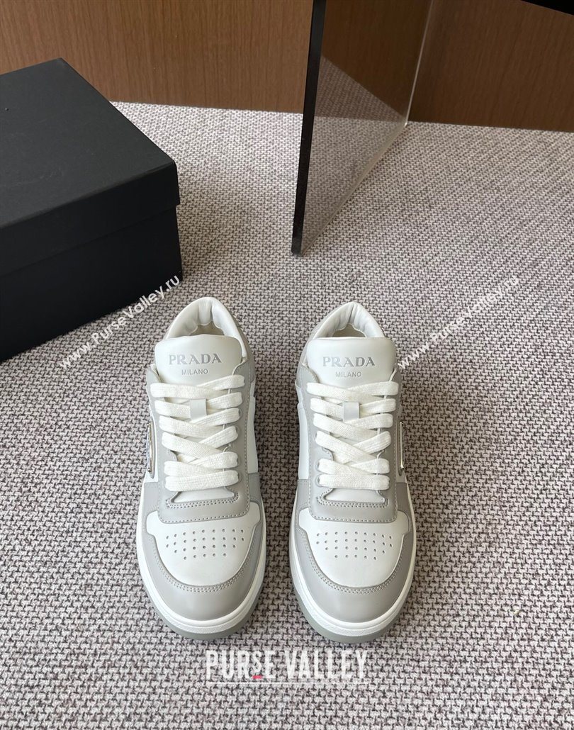 Prada Downtown perforated leather sneakers Grey/White 2025 1E792M (HQG-250603012)