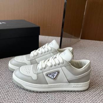 Prada Downtown perforated leather sneakers Grey/White 2025 1E792M (HQG-250603012)