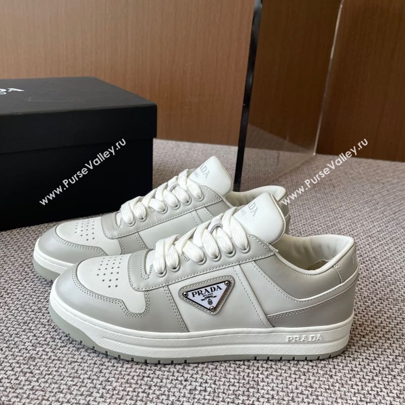 Prada Downtown perforated leather sneakers Grey/White 2025 1E792M (HQG-250603012)