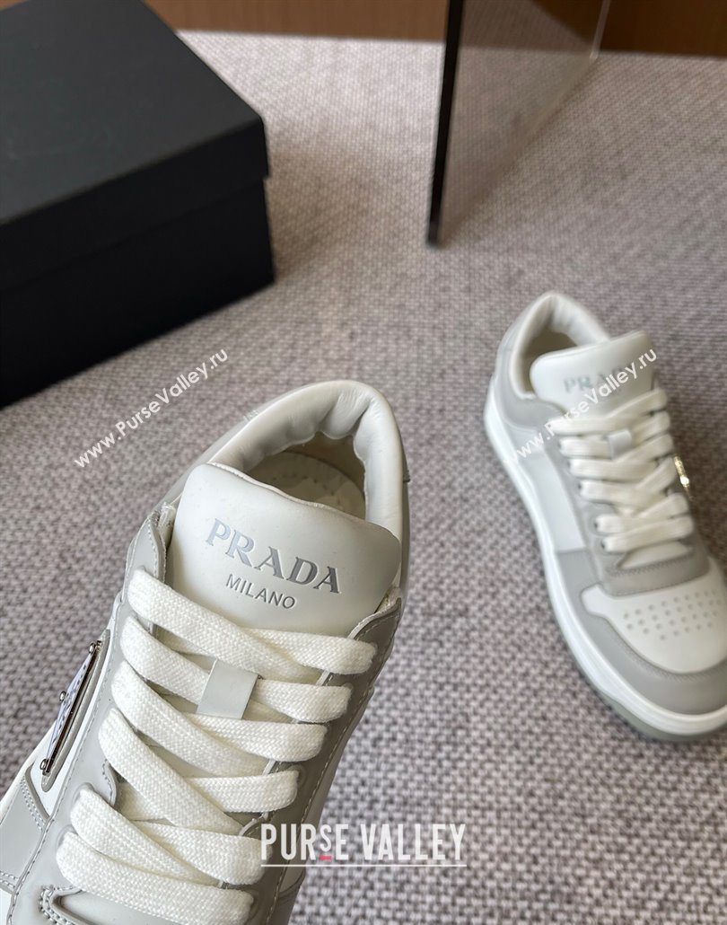 Prada Downtown perforated leather sneakers Grey/White 2025 1E792M (HQG-250603012)