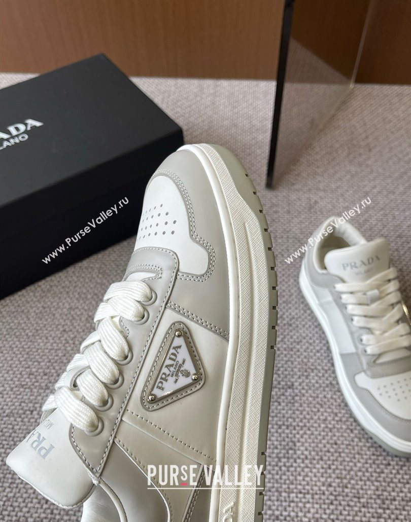 Prada Downtown perforated leather sneakers Grey/White 2025 1E792M (HQG-250603012)