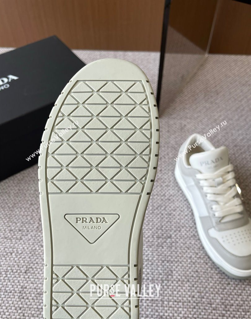 Prada Downtown perforated leather sneakers Grey/White 2025 1E792M (HQG-250603012)