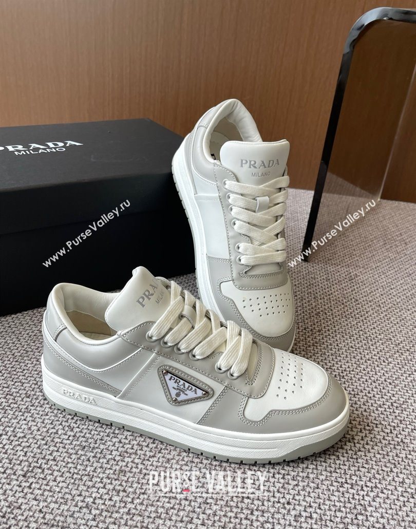 Prada Downtown perforated leather sneakers Grey/White 2025 1E792M (HQG-250603012)