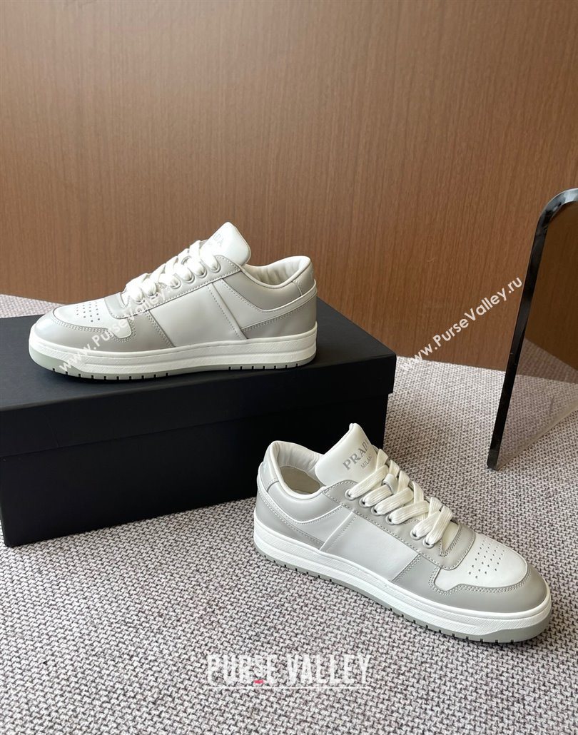 Prada Downtown perforated leather sneakers Grey/White 2025 1E792M (HQG-250603012)