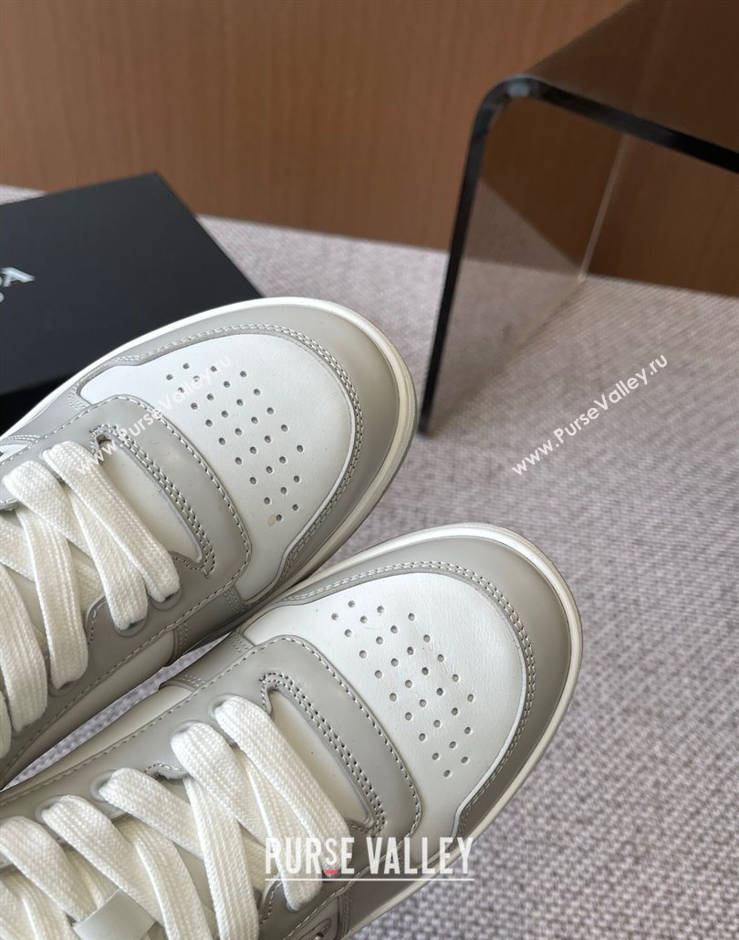 Prada Downtown perforated leather sneakers Grey/White 2025 1E792M (HQG-250603012)