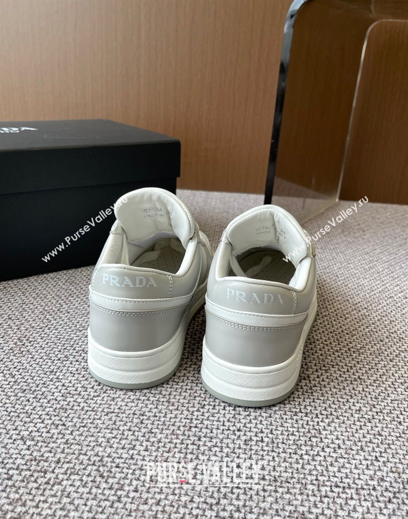 Prada Downtown perforated leather sneakers Grey/White 2025 1E792M (HQG-250603012)