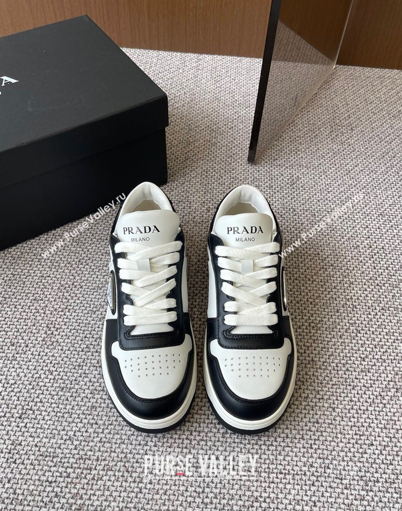 Prada Downtown perforated leather sneakers White/Black 2025 1E792M (HQG-250603014)