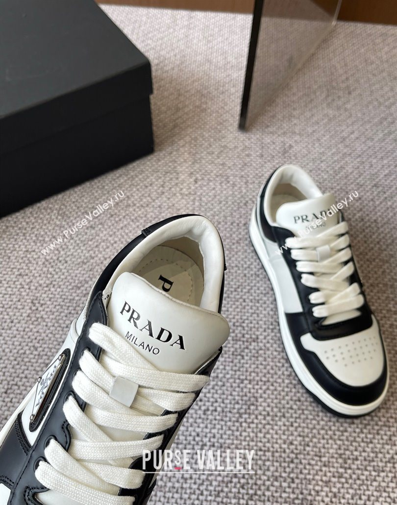 Prada Downtown perforated leather sneakers White/Black 2025 1E792M (HQG-250603014)