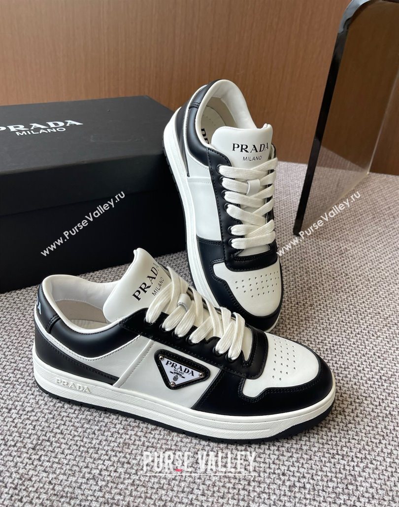 Prada Downtown perforated leather sneakers White/Black 2025 1E792M (HQG-250603014)