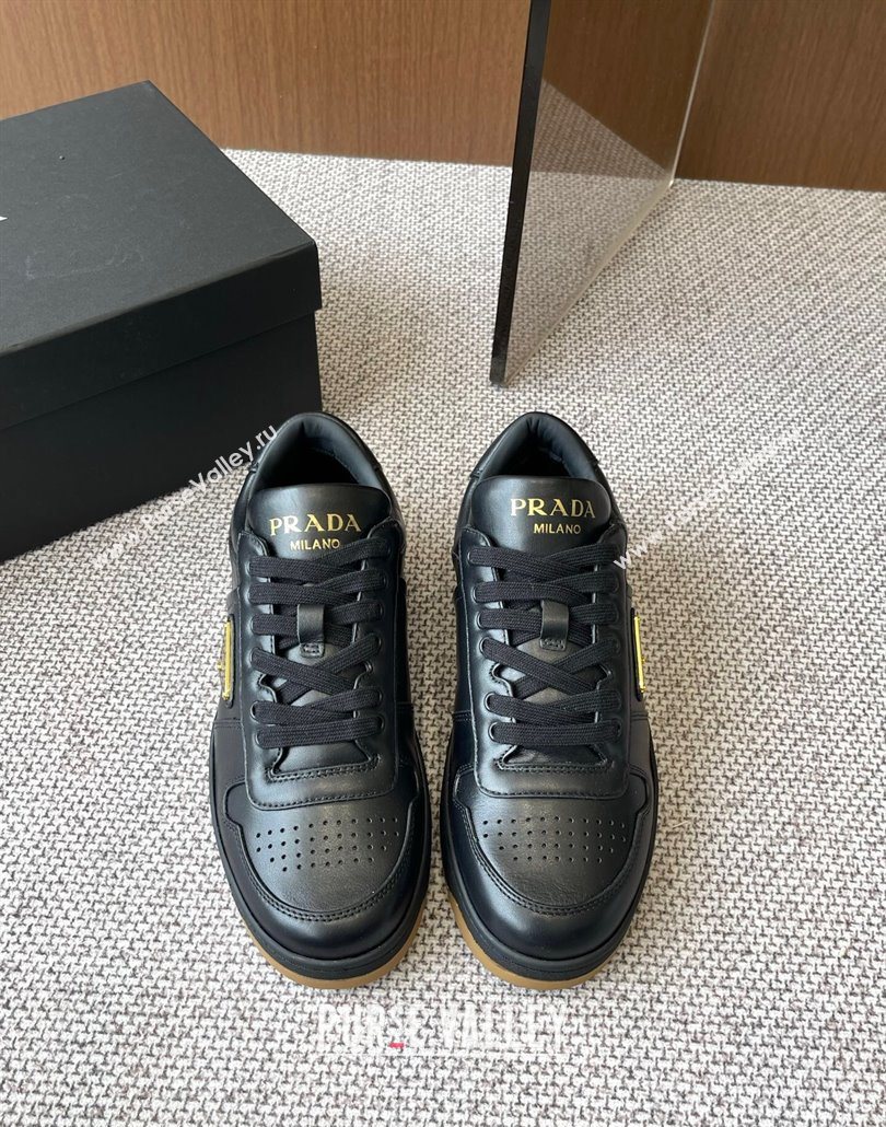 Prada Downtown perforated leather sneakers Black2 2025 1E792M (HQG-250603015)