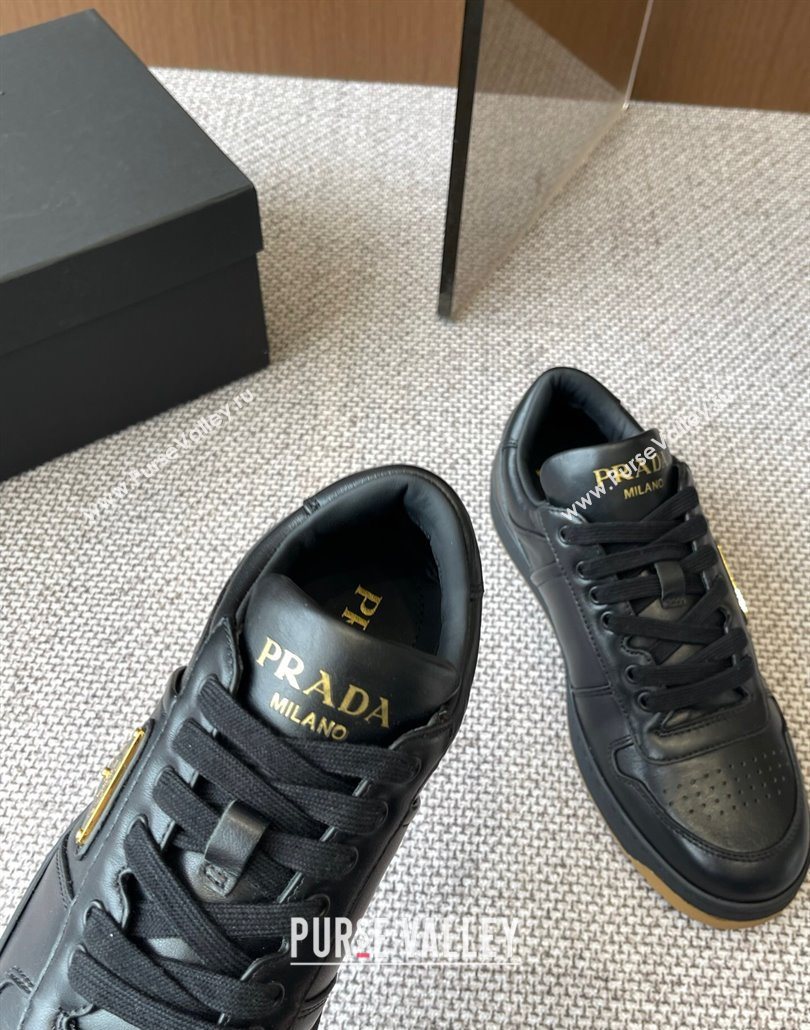 Prada Downtown perforated leather sneakers Black2 2025 1E792M (HQG-250603015)