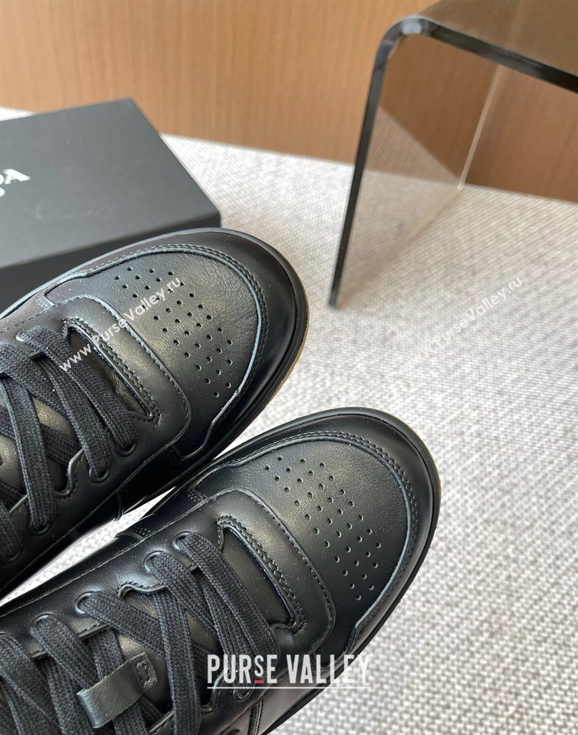 Prada Downtown perforated leather sneakers Black2 2025 1E792M (HQG-250603015)