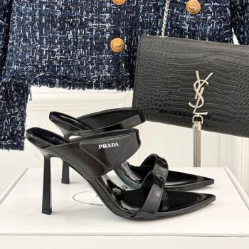 Prada Brushed Leather Pointed Slides Sandal 9.5cm Black 2025 PR053002 (MD-250530023)