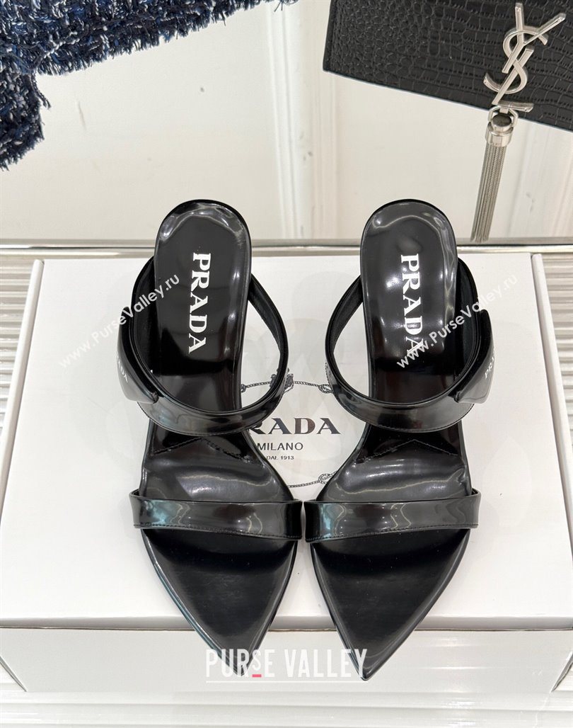 Prada Brushed Leather Pointed Slides Sandal 9.5cm Black 2025 PR053002 (MD-250530023)