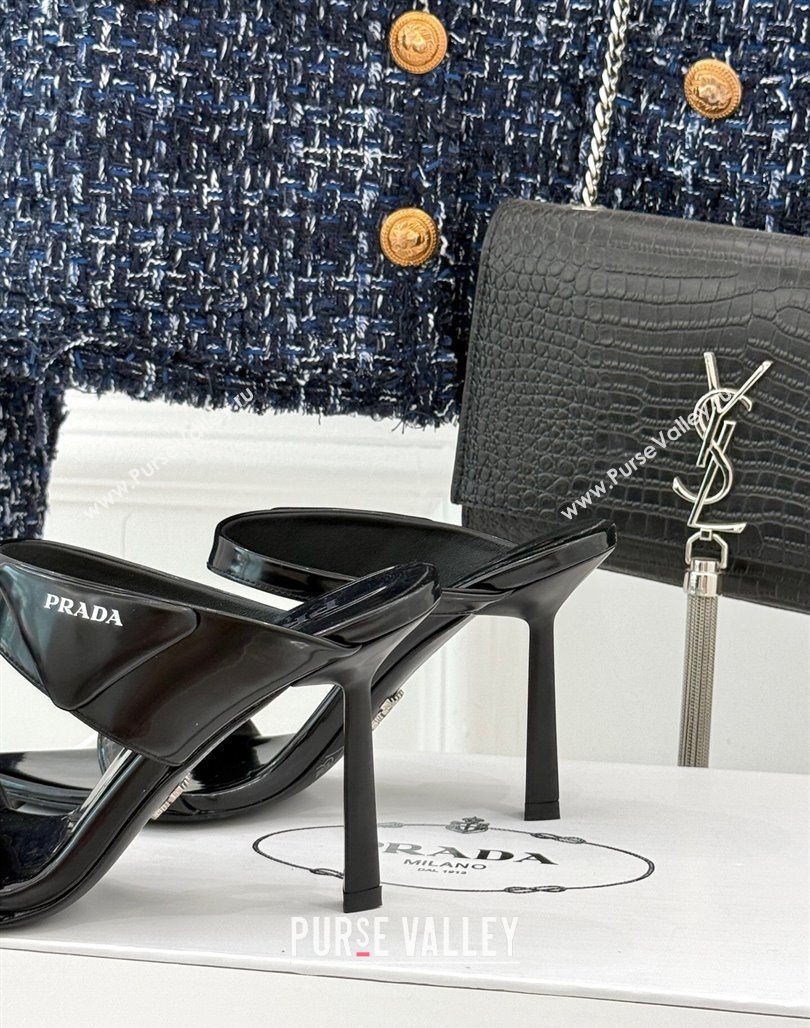 Prada Brushed Leather Pointed Slides Sandal 9.5cm Black 2025 PR053002 (MD-250530023)